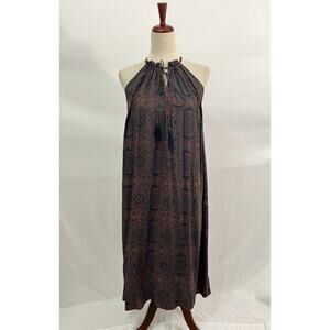 NATALIE MARTIN Sz S Small Marlien Dress Tile Indigo Print Navy Sleeveless Midi